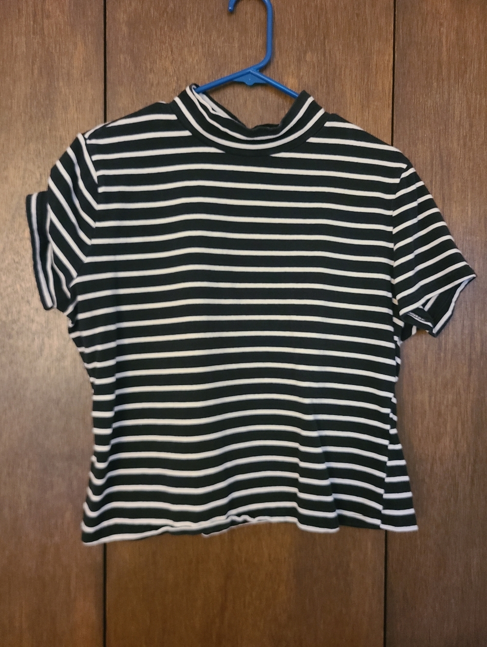 Striped Mock Neck Crop Tee